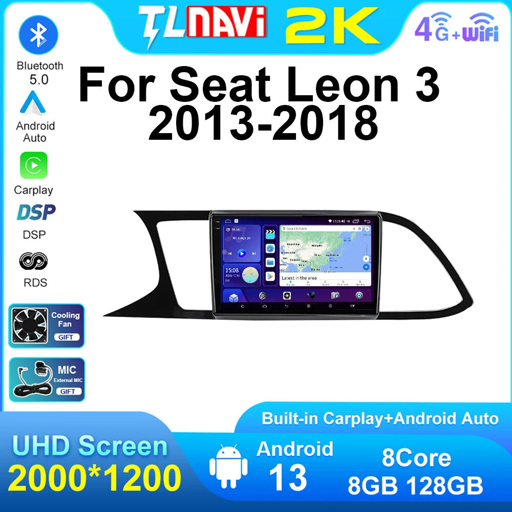 for Seat Leon MK3 DSP QLED Car Stereo Multimedia Player Radio GPS Navigation