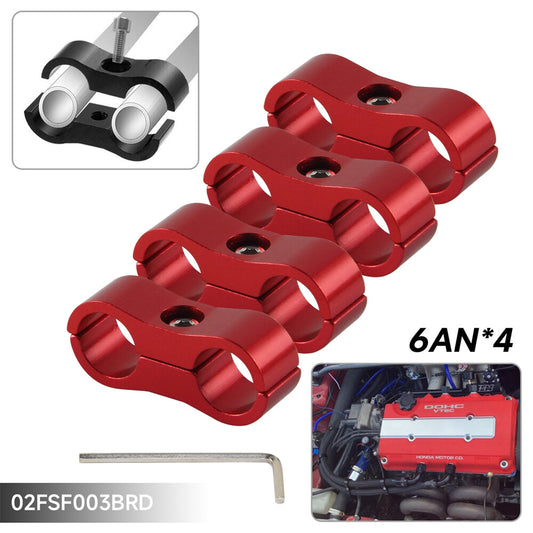 4pcs AN6 Braided Hose Separator Clamp Fitting Adapter Bracket 13.4MM 6AN Red