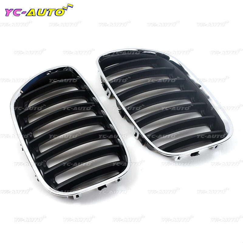 1 Pair Front Hood Chrome Black Bumper Grille Grill For X5 E53 2000-2006