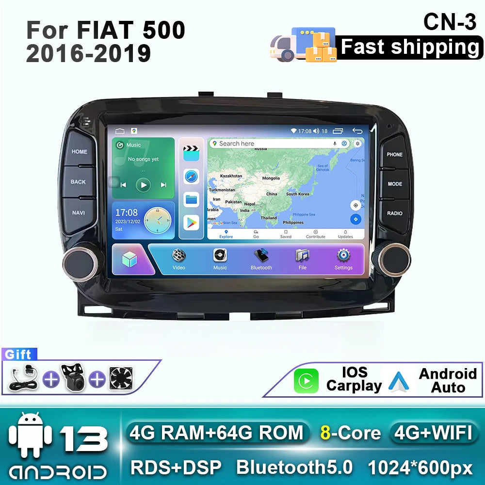Android CarPlay Car Radio for Fiat 500 2016-2019 GPS Multimedia Player Screen
