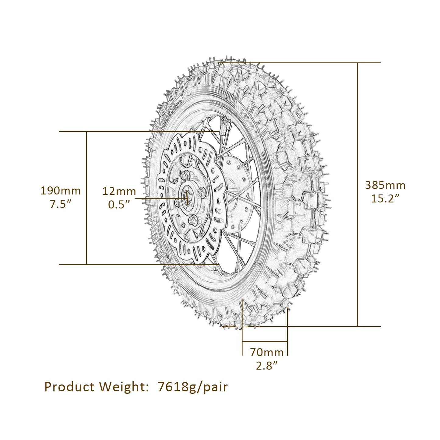 10-inch front wheel, 2.50-10 tire, rim, disc brakes, suitable for Dirt Pit bicycles, for Honda CRF50 Apollo
