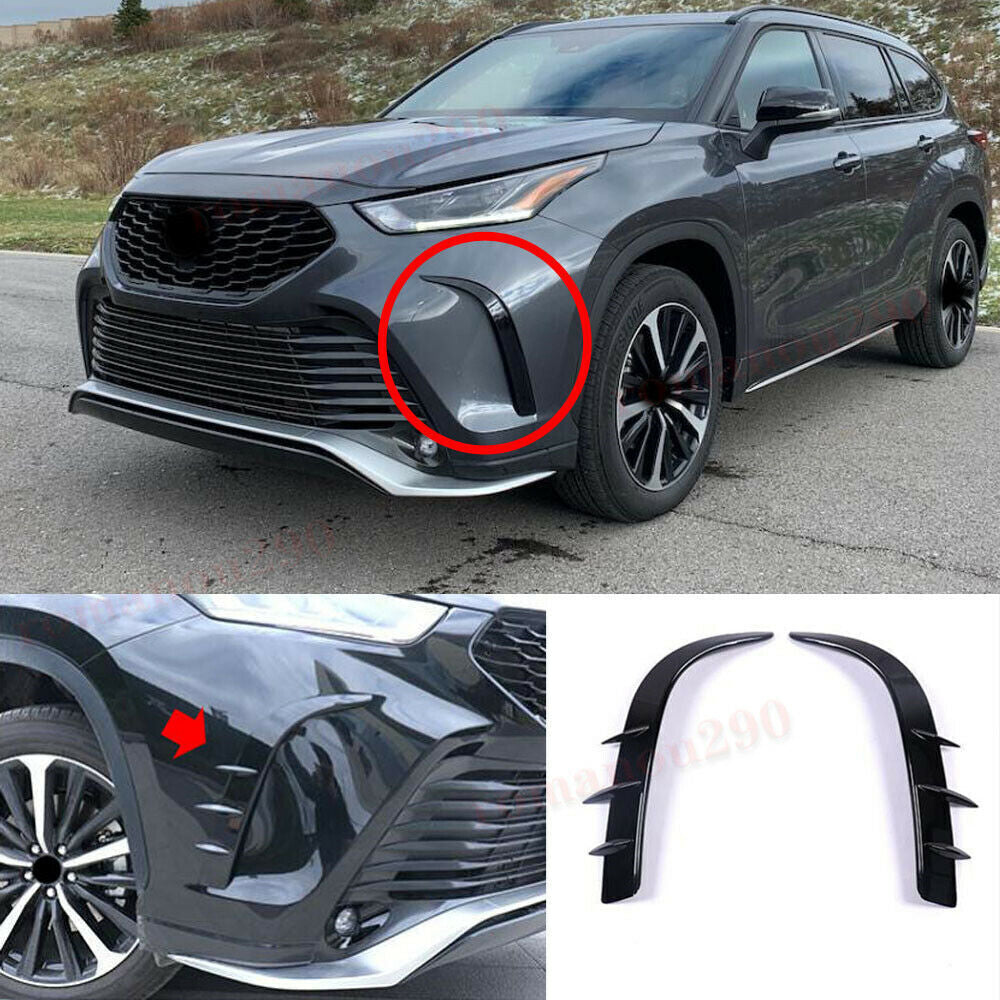 for Toyota Highlander XSE 2020-2023 Black ABS Front Bumper Molding Strip Trim 2x