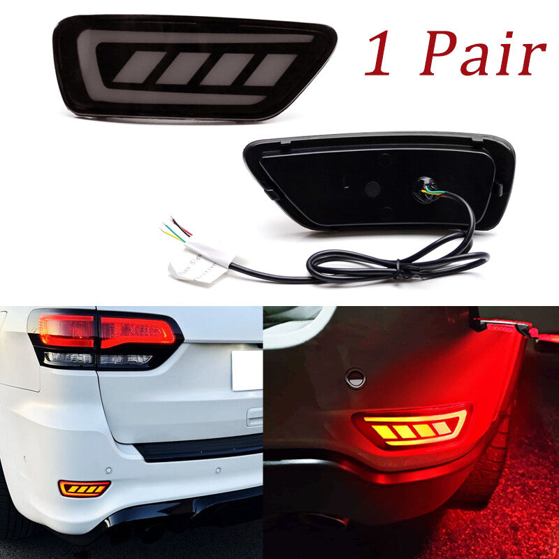 2X for Jeep WK2 Grand Cherokee Blackout Smoke LED Rear Bumper Reflector Lights
