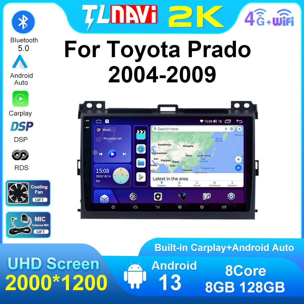 for Toyota for Land Cruiser Prado 120 2004-2009 CarPlay Car Radio Stereo GPS Player