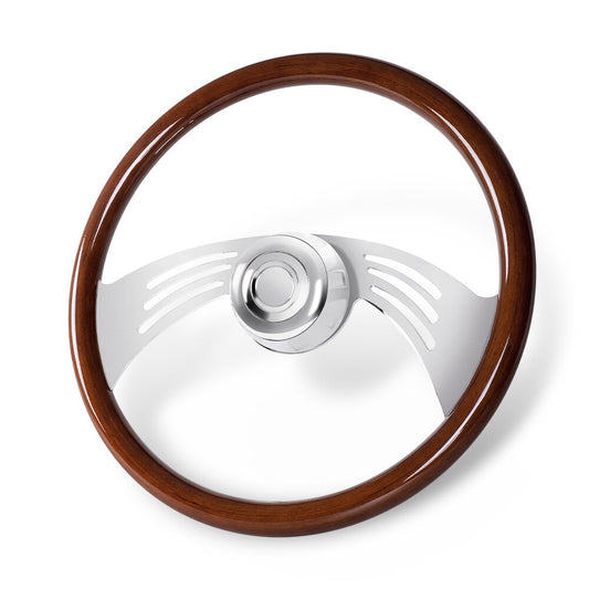 18 Wood Steering Wheel Chrome 2 Spoke for Freightliner / for Kenworth / for Peterbilt / for Volvo