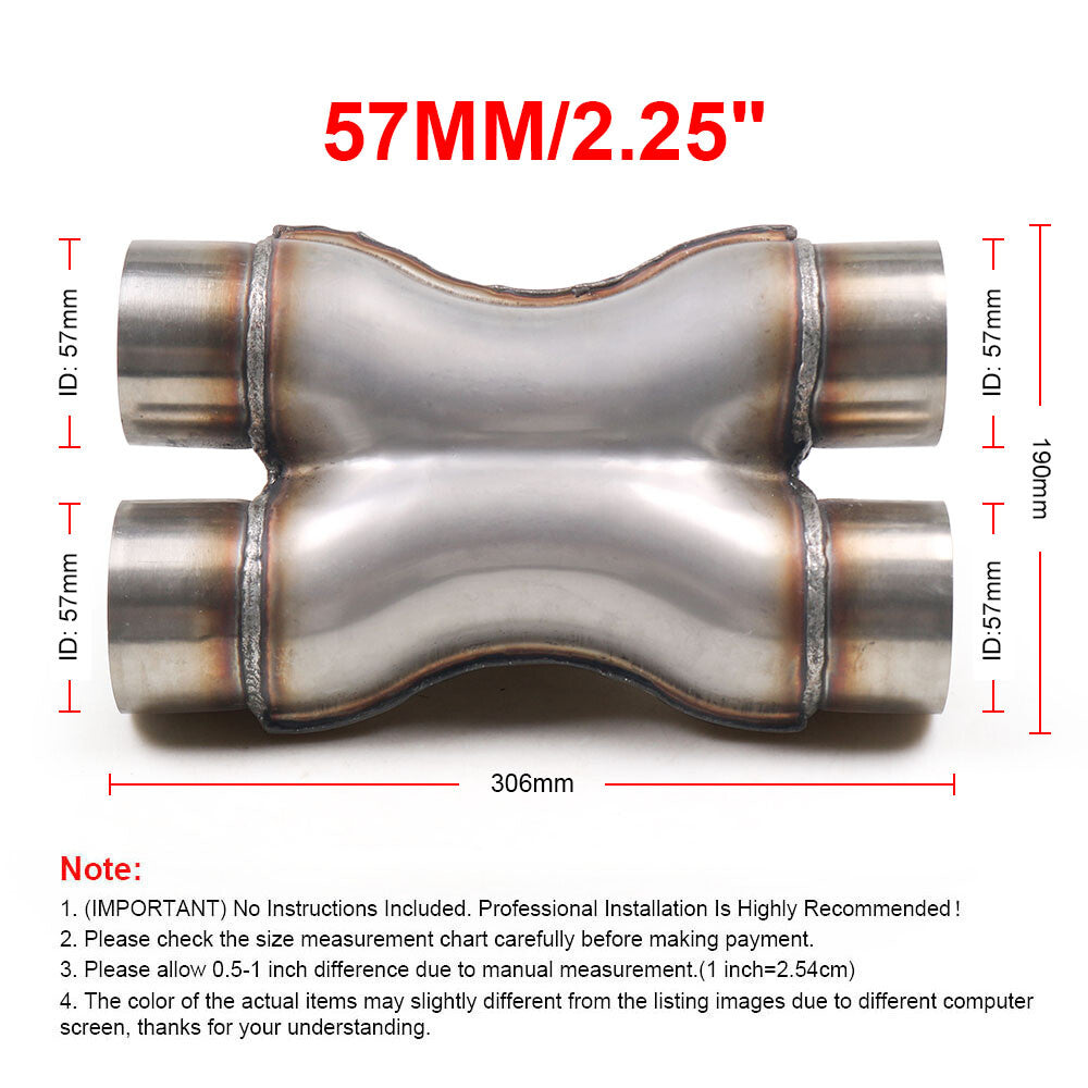 2.25in Exhaust Crossover X Pipe Universal Dual Inlet/Outlet Exhaust Tip Adapter