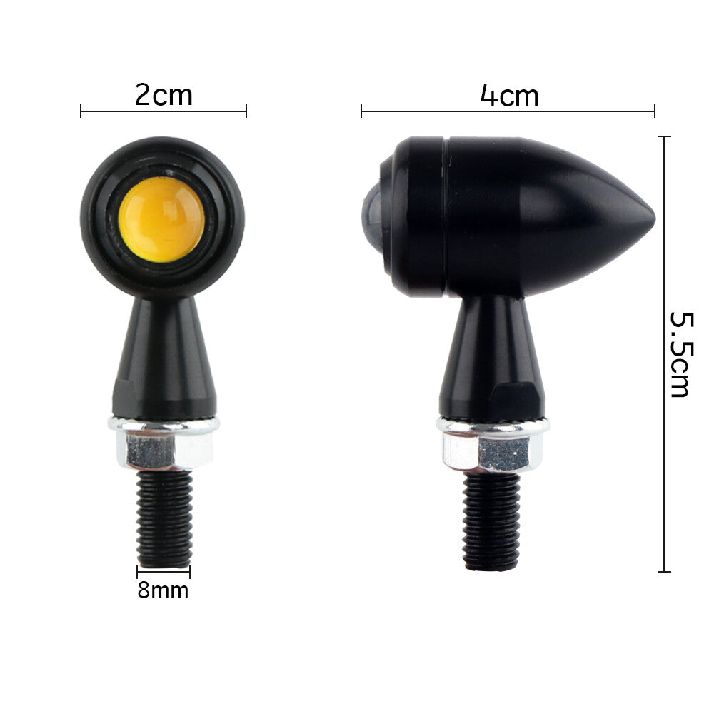 A pair of black motorcycle LED for mini turn signal lights flashing for Harley Bobber Racer