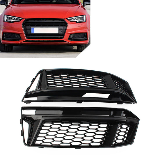 for Audi A4 B9 S-Line S4 2016-2018 Honeycomb Fog Light Grille Cover Glossy Black