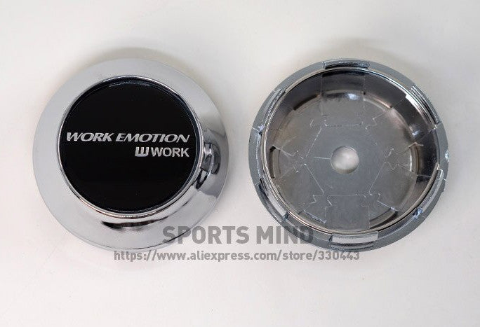 4-piece set of 69mm working emotion black chrome wheel center caps, hubcaps, badges, decals, badges