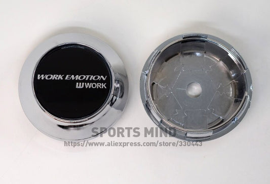 4-piece set of 69mm working emotion black chrome wheel center caps, hubcaps, badges, decals, badges