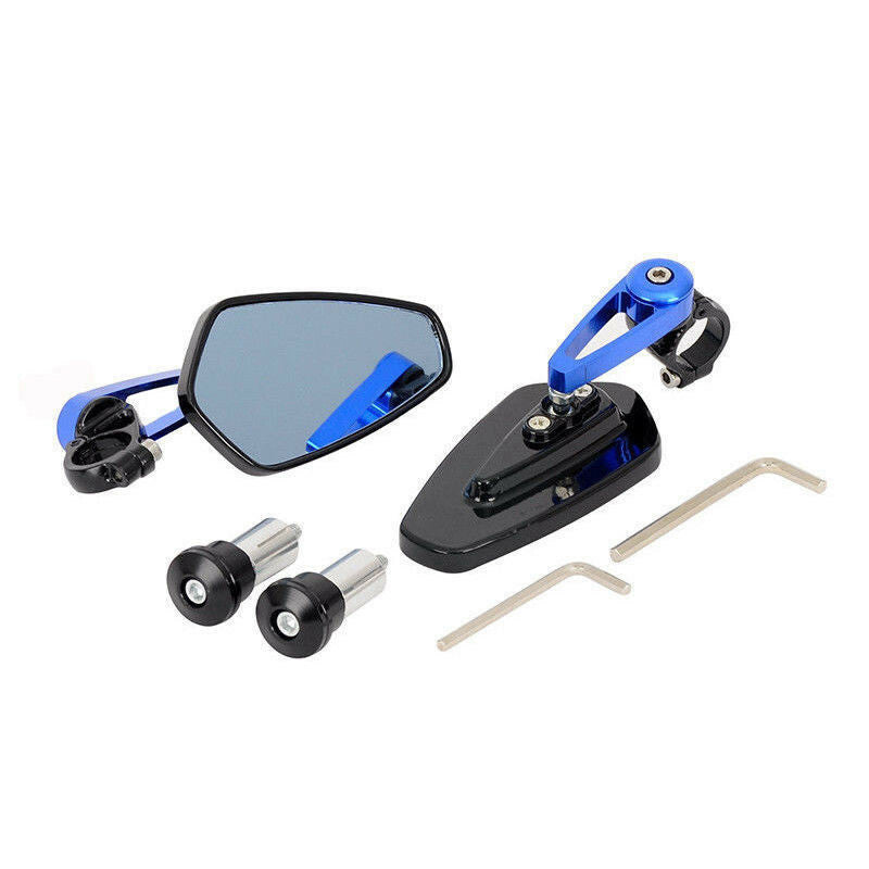 2P BlackBlue Motorcycle Billet Aluminum 7/8 22mm Bar End Side Rearview Mirrors