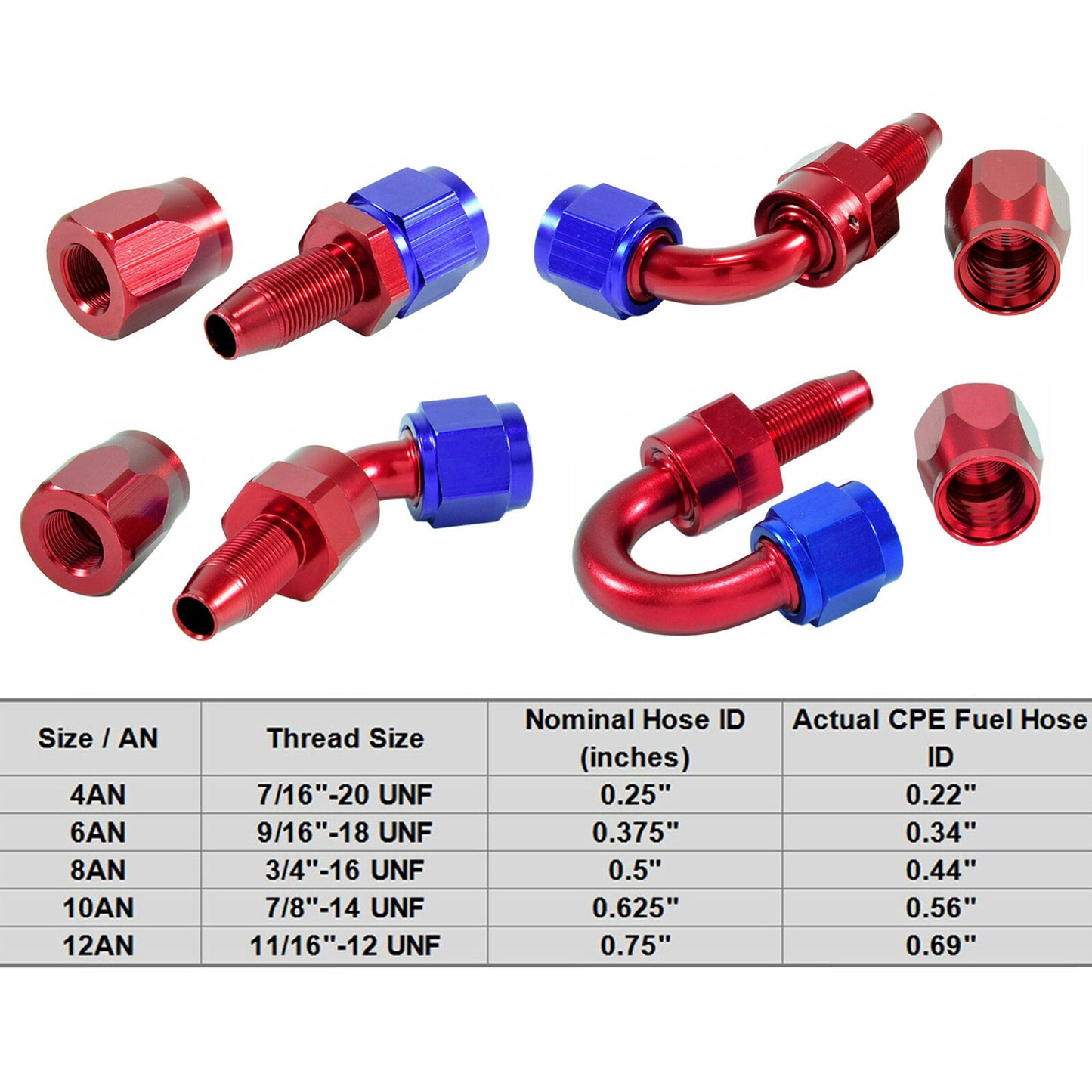 Red AN6/AN8/AN10 swivel hose end adapter for oil/fuel/gas fuel hose ends