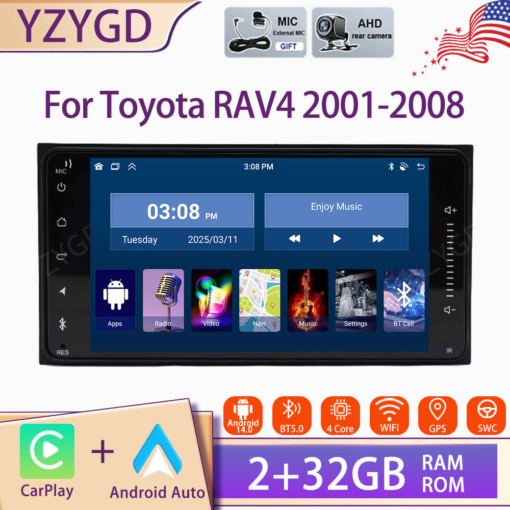 7 Carplay Android 14 for Toyota RAV4 2001-2008 Stereo Car Radio GPS Navi WIFI