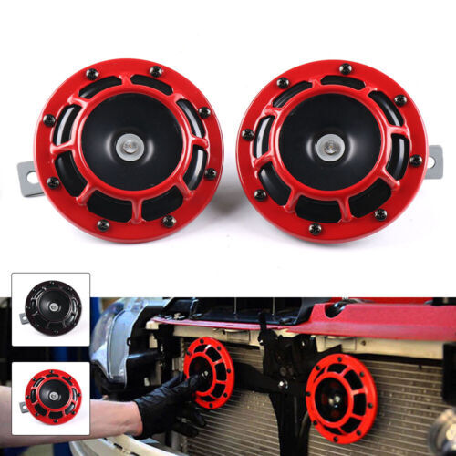 1 Dual 12V 115dB Ultra Loud Compact Electric Pop-Sound Car Air Horn, Red,