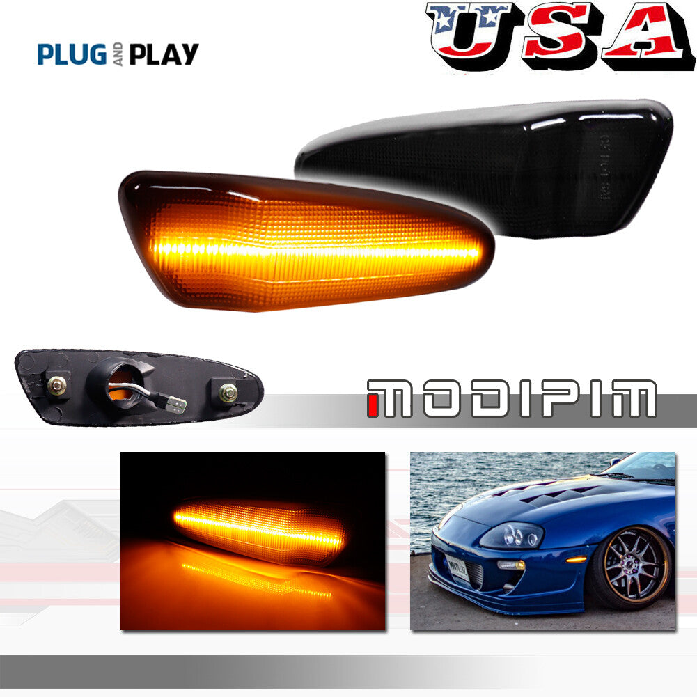 2-Pack Smoked Lens Amber LED Front Park Side Marker Lights for 00-05 for Toyota Celica
