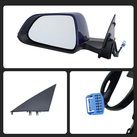 Left driver's side mirror with memory heating, 13-pin design, suitable for Tesla Model 3 M3, 2021-23, Blue.