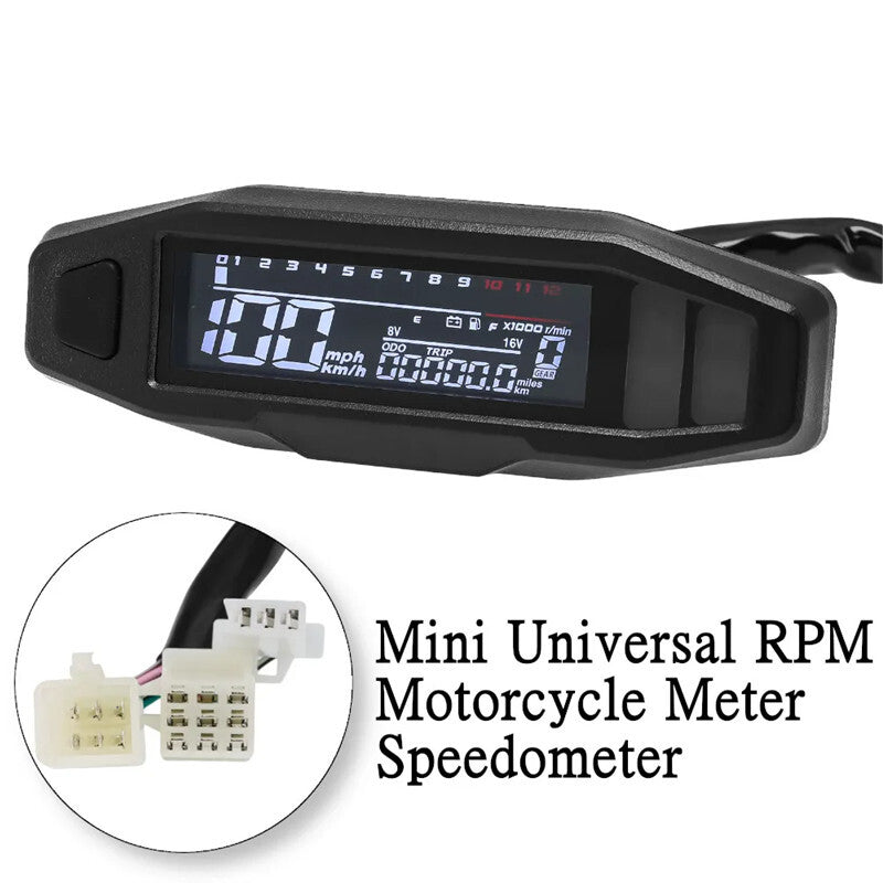 for Mini LCD Digital Motorcycle 12V Speedometer Oil Gauge Tachometer Electric Meters