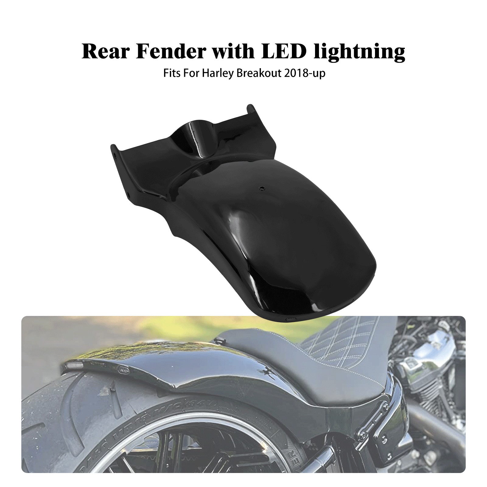 Gloss Black Rear Short Fender w/ Turn Signal LED Light for Harley Breakout 18-23