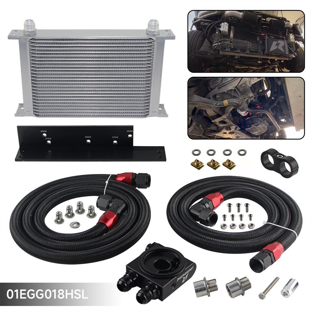 25 Row Bolt On Oil Cooler Kit Thermostat For Fairlady 350Z Z33 370Z Z34 Silver