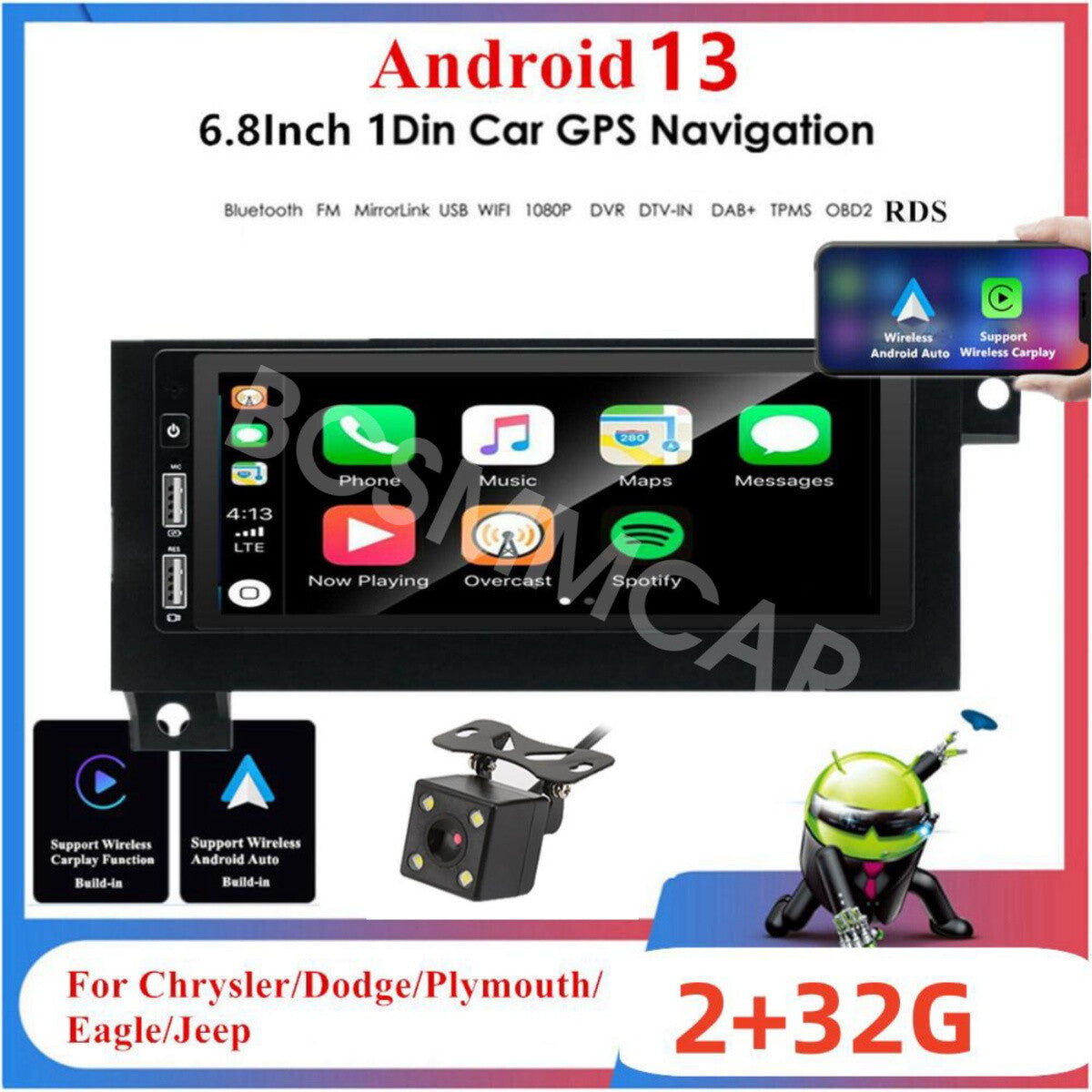 Android 13 Car GPS Stereo Radio Fit For 1998-2000 for Dodge Durango Backup Camera