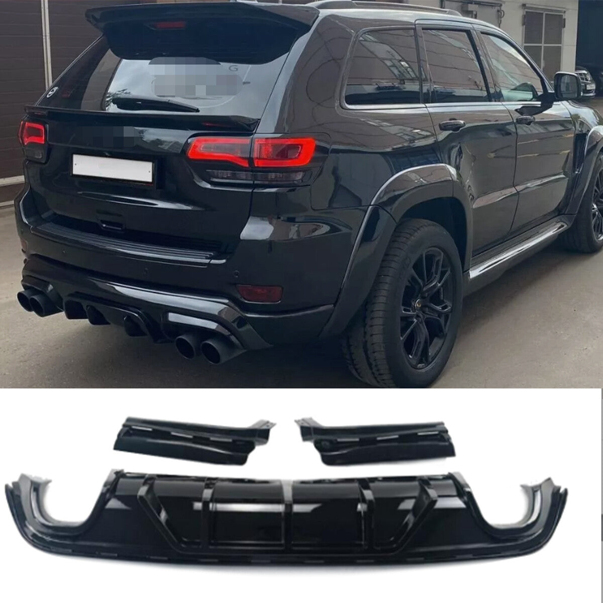 Gloss Black Shark Fin Rear Bumper Diffuser for Jeep Grand Cherokee SRT 2014-2021