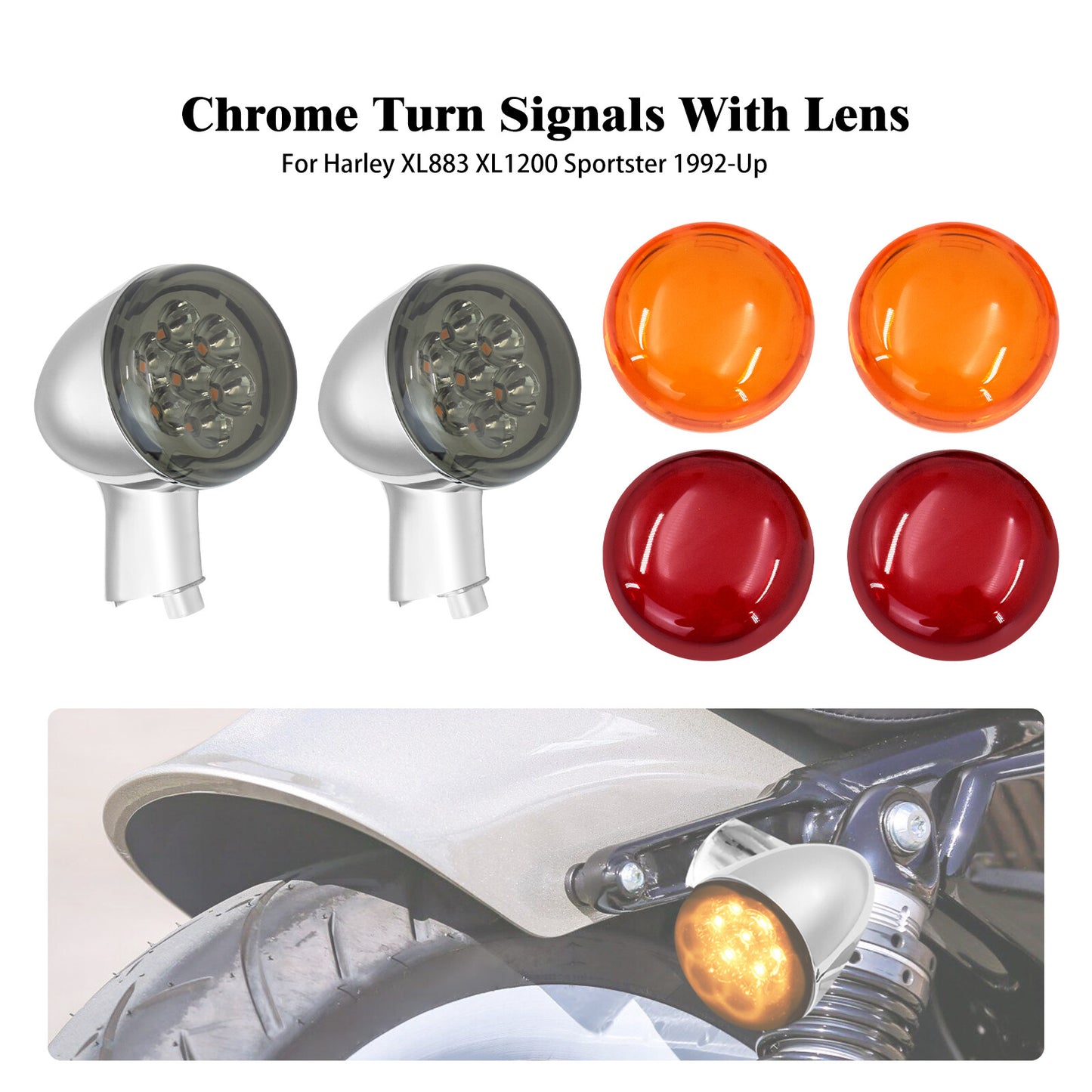 Chrome Rear Turn Signals Amber Light Bracket for Harley Sportster 883 1200 92-22