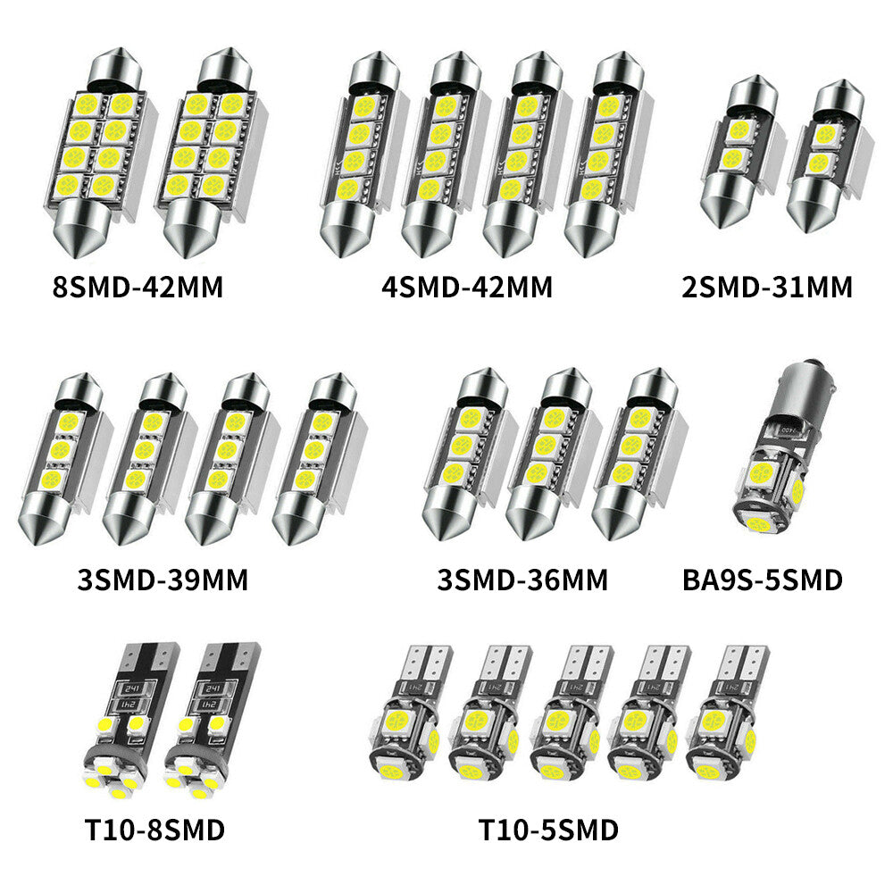 23PCS Auto Interior LED Light Dome License Plate Mixed Lamp Bulbs Set