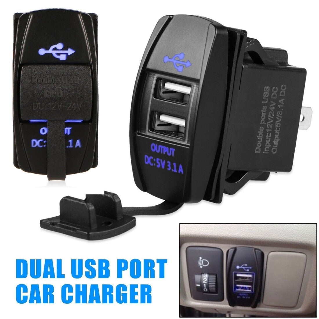 Waterproof 12-24V 3.1A Dual LED USB Car Charger Port Socket