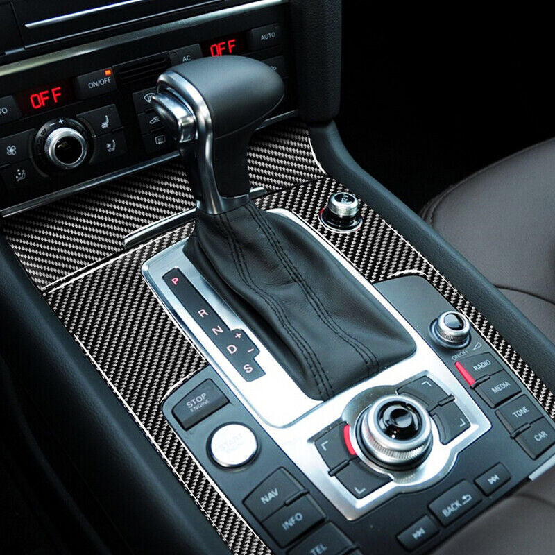 Genuine carbon fiber car gear shift cover trim suitable for Audi Q7 2008 - 2015 2 pieces