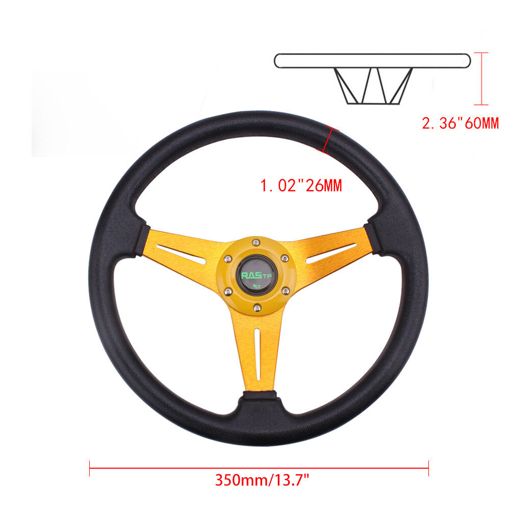14inch Gold Steering Wheel Drifting Deep Dish+Horn+Black Quick Release Adapter