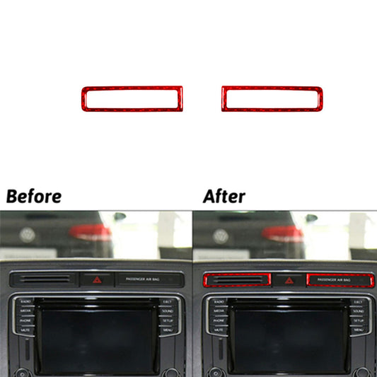 2X Red Carbon Fiber Center Vent Inner Frame Trim for Volkswagen for Tiguan 2013-2017