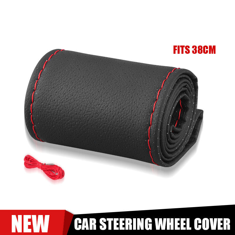 Universal Leather DIY Car Steering Wheel Cover Anti-slip For 15/38 cm Black US