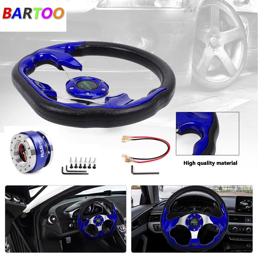 12.5 Universal Blue D Shape Racing Steering Wheel w/ Quick Release Adapter Kit