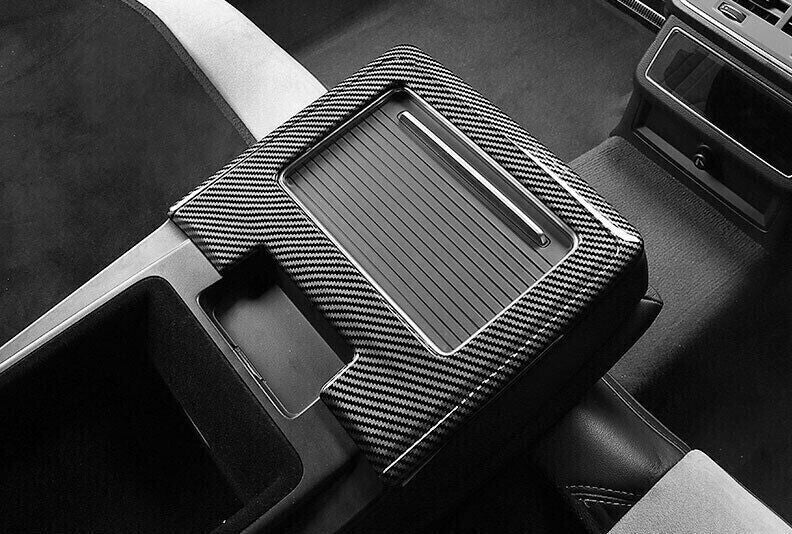 for Audi A6 A7 2019-2024 ABS Carbon Fiber Inner Rear Storage Box Cover Trim 1Pcs