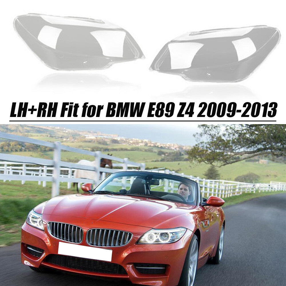 A pair of headlight lens covers (LH+RH) for BMW E89 Z4 2009-2013. Transparent.