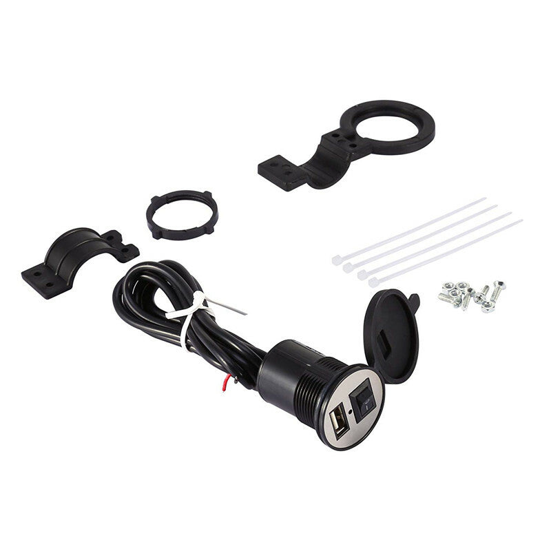 1Pcs Motorcycle ATV Handlebar USB Socket Button Call Phone Charger Adapter Kit