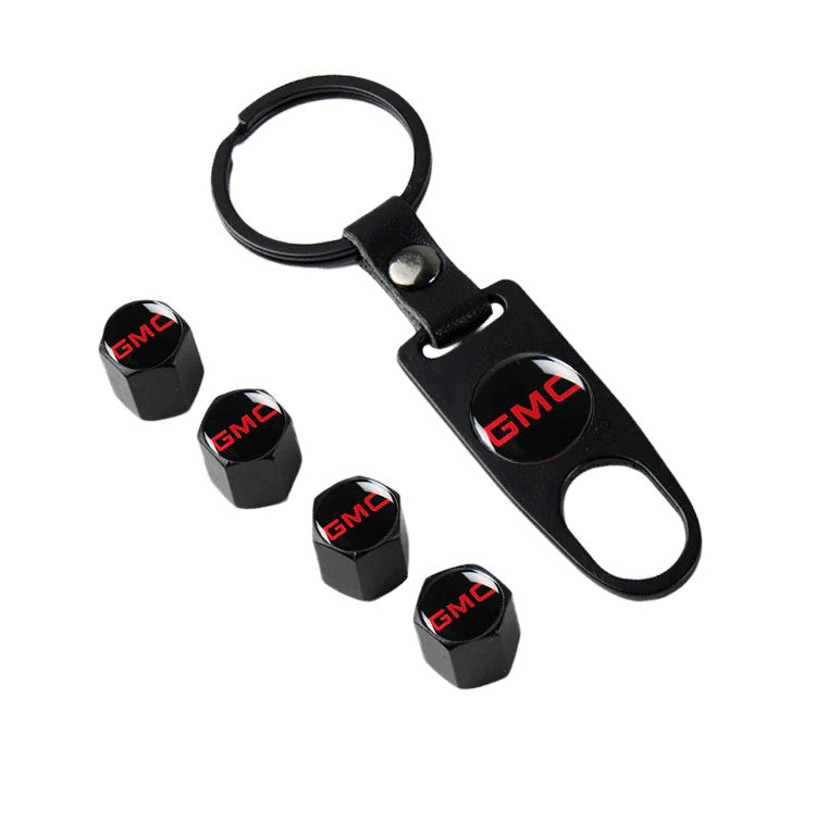 Suitable for GimCyber car wheel tire valve cover rod air cap + key ring, black and red