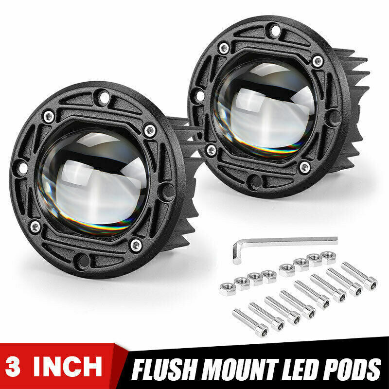 3 Flush Mount LED Work Light Pods Driving Spot Fog Lamp Offroad Yellow / White