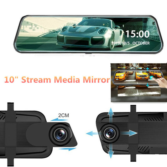 10in Car Touch Mirror Stream Media Dash Camera Dual Len Video Recorder Rearview