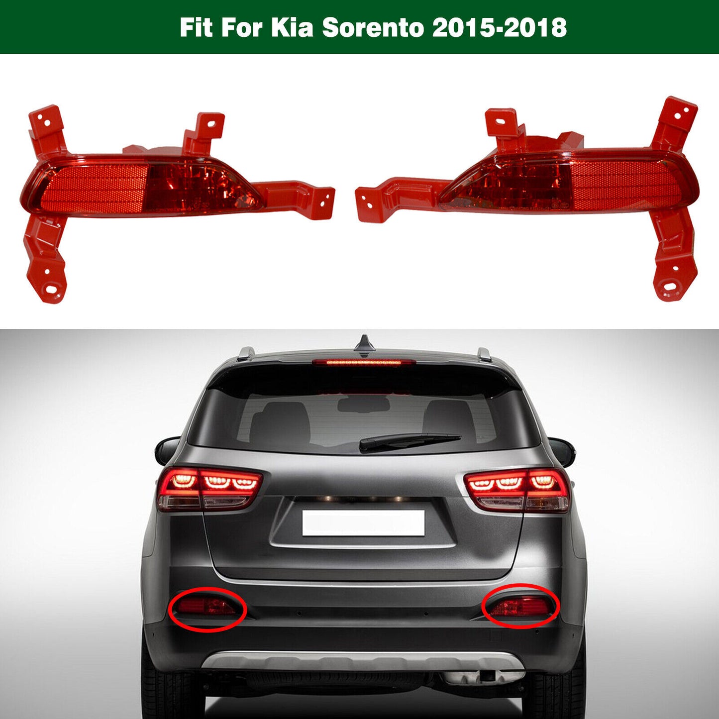 2pcs Tail Reflector Rear Bumper Fog Lamp Lights for Kia Sorento 2015 2016-2018