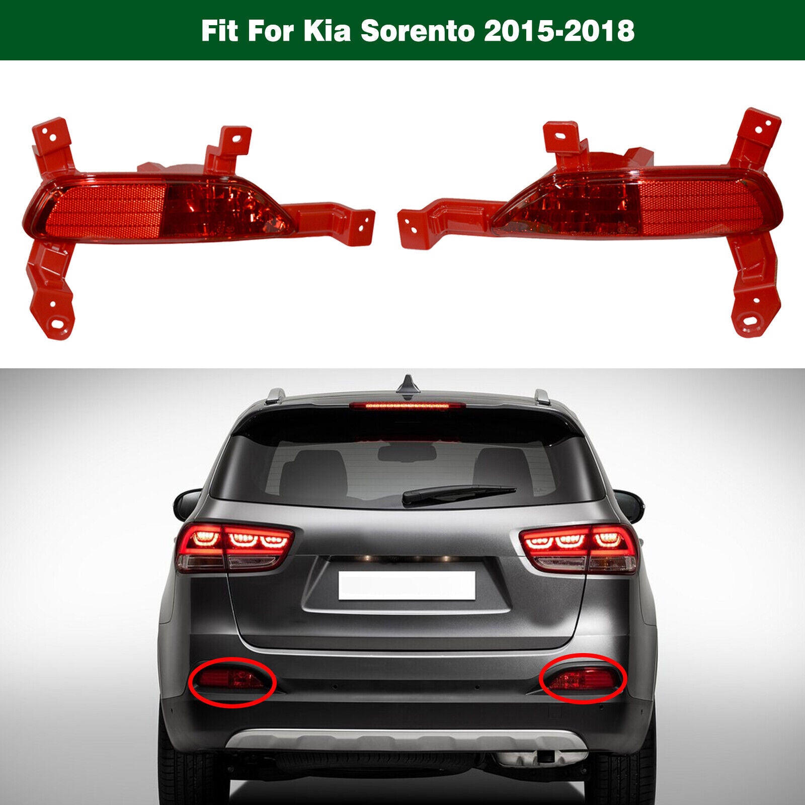 2pcs Tail Reflector Rear Bumper Fog Lamp Lights for Kia Sorento 2015 2016-2018