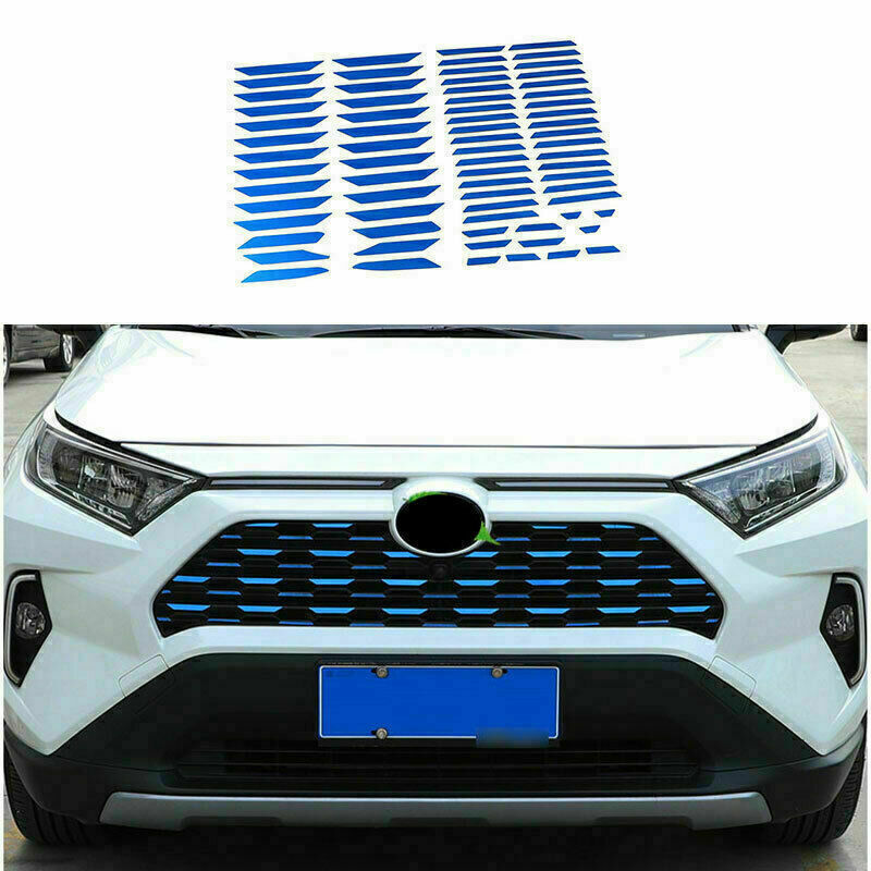 Blue Car Front Bumper Mesh Grille Grill Decor Stickers for Toyota RAV4 2019-2024