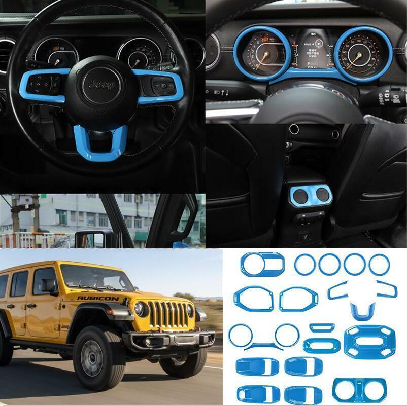 Fit for Jeep for Wrangler JL/JT 18-2021 21PCS Light blue Car Interior kit Cover Trim