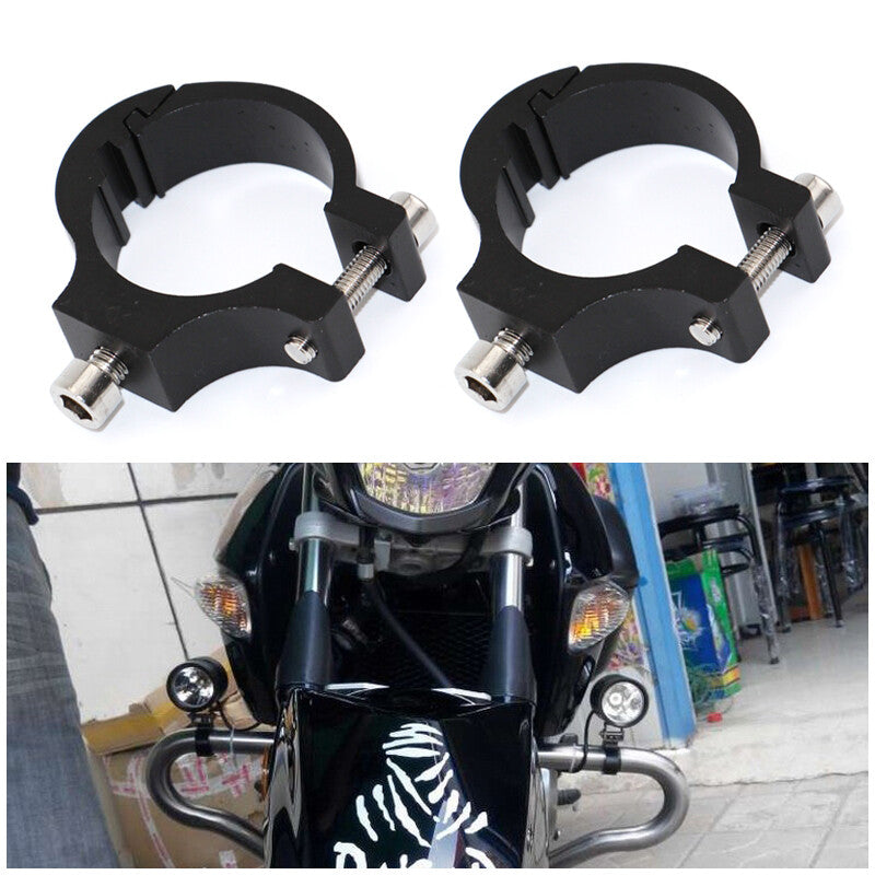 2-Piece Motorcycle 21-35mm Handlebar Fork Clip LED Headlight Mount Assembly
