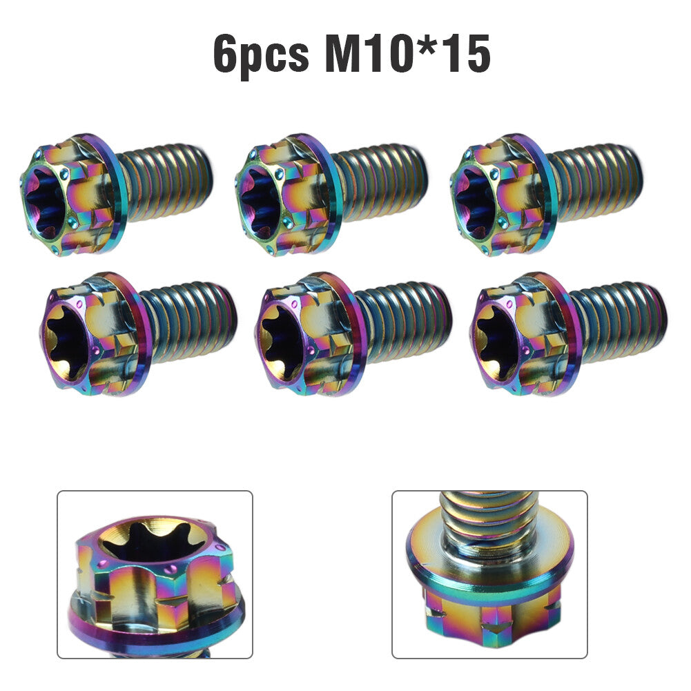 6pcs Bolts Torx Head Flange Screws M10x15mm Rainbow For Motorcycle Bike