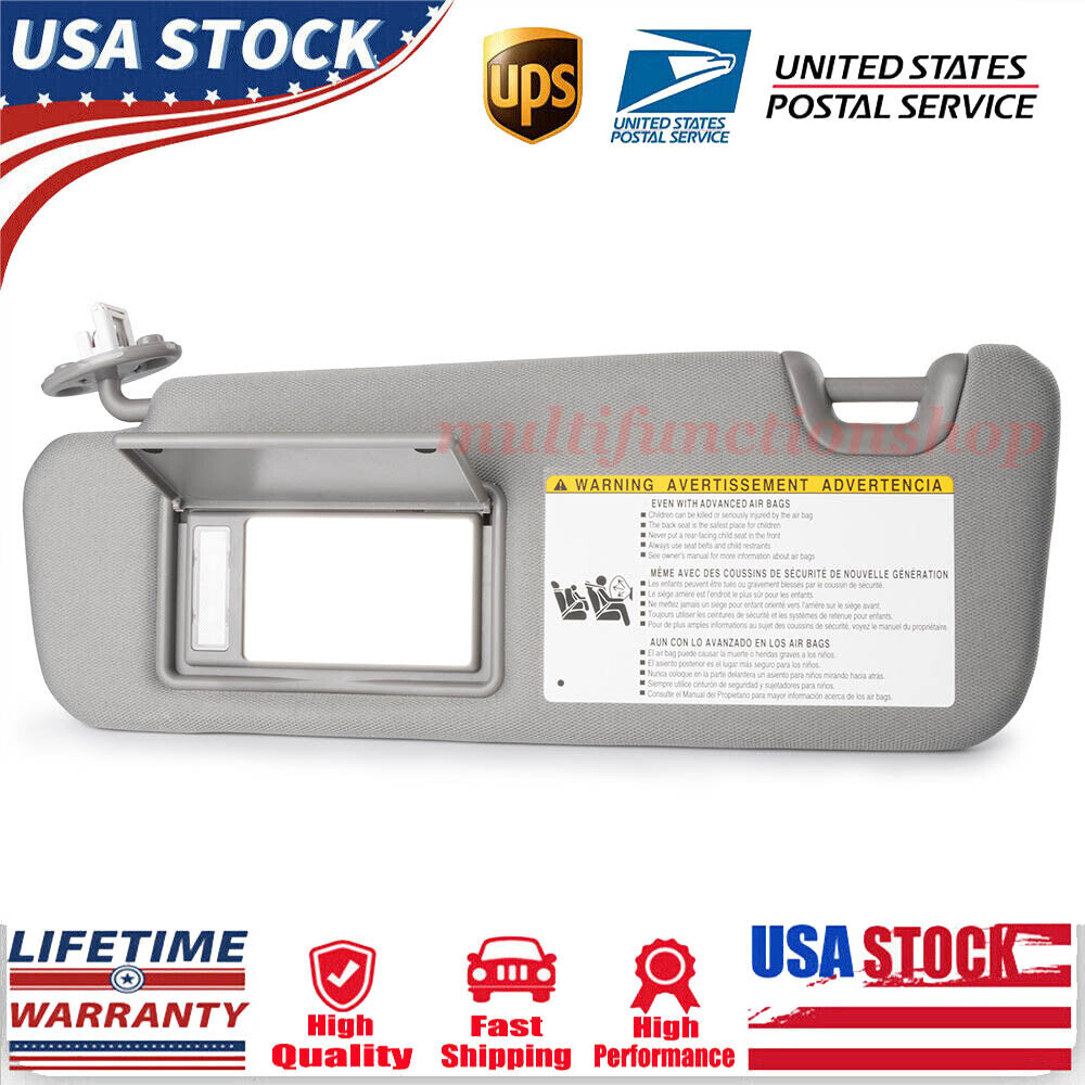 LH Sun Visor Gray Left Driver Side With Vanity Light for Toyota Highlander 14-19