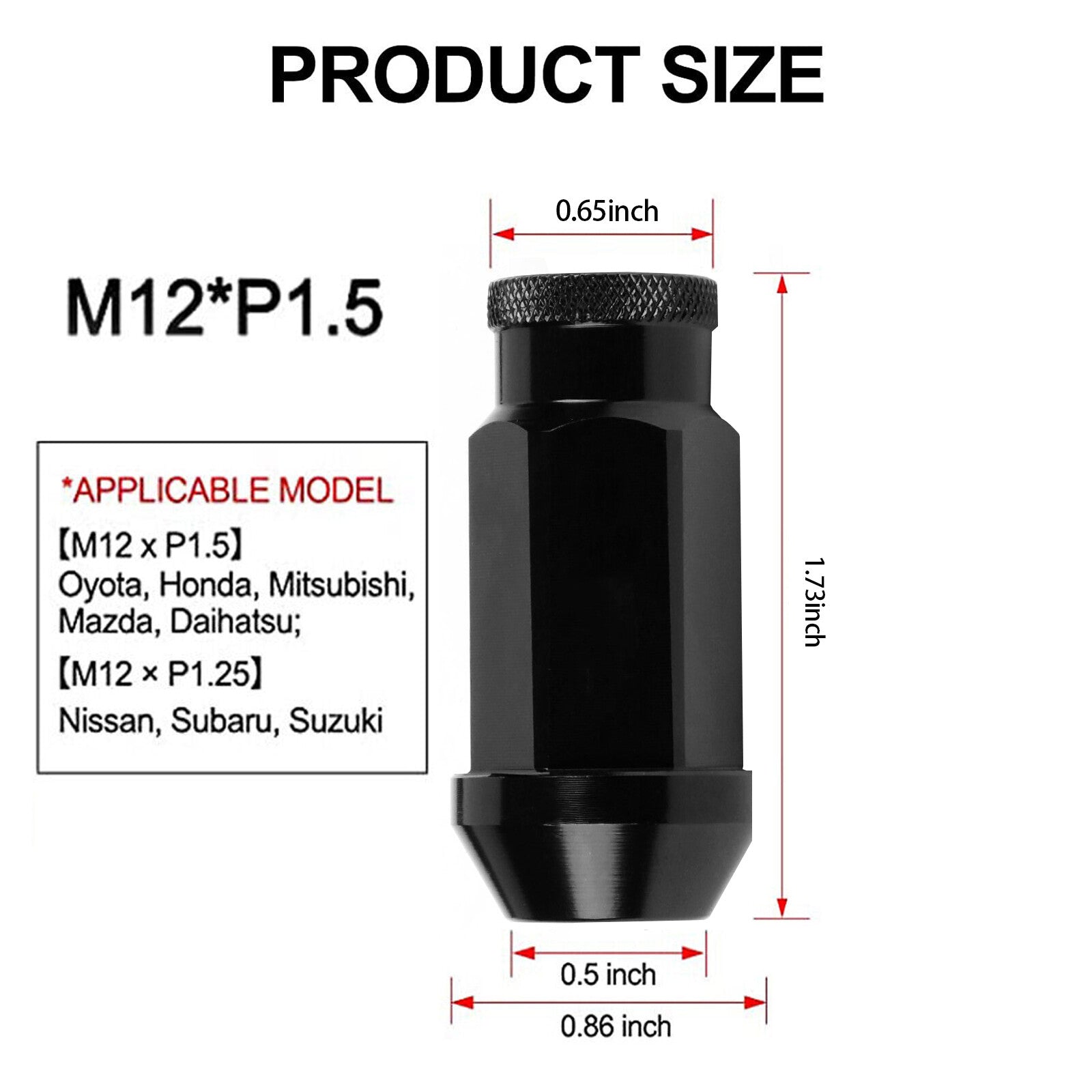 20pcs Black Racing Extended Open End Tip Steel Wheel Lug Nuts M12x1.5+ Adapter