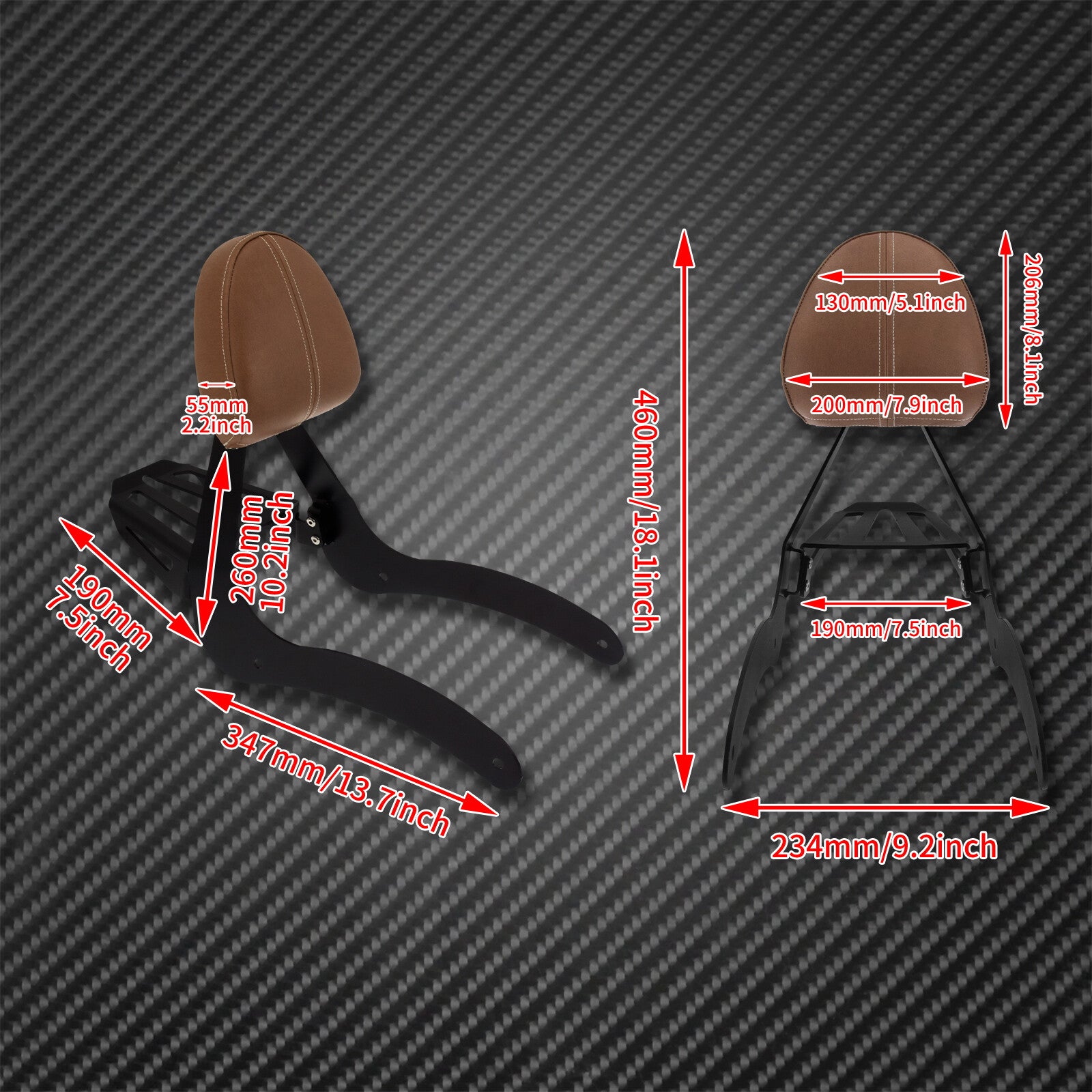 Brown Passenger Backrest Sissy Bar Rack Mounting Fit For Indian Scout 2015-2020