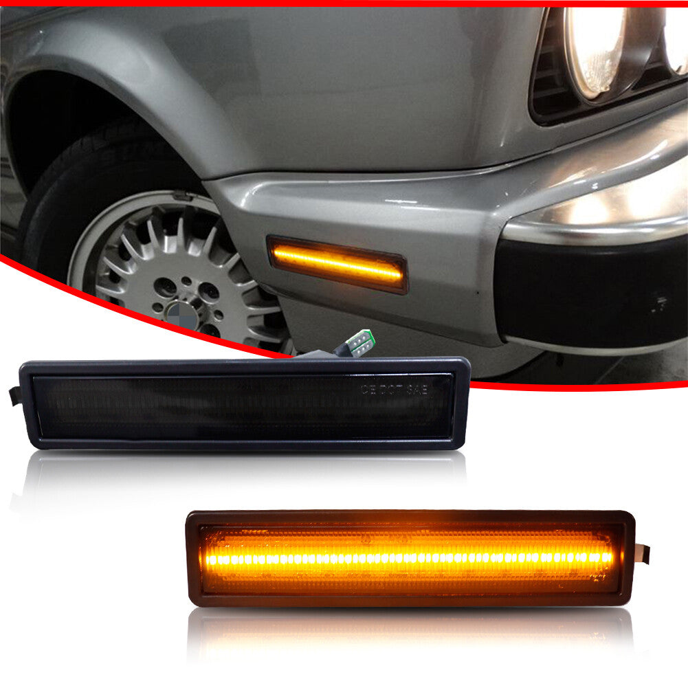 Smoke lens amber LED front bumper side marker lights for 1984-91 for BMW E30 3 Series