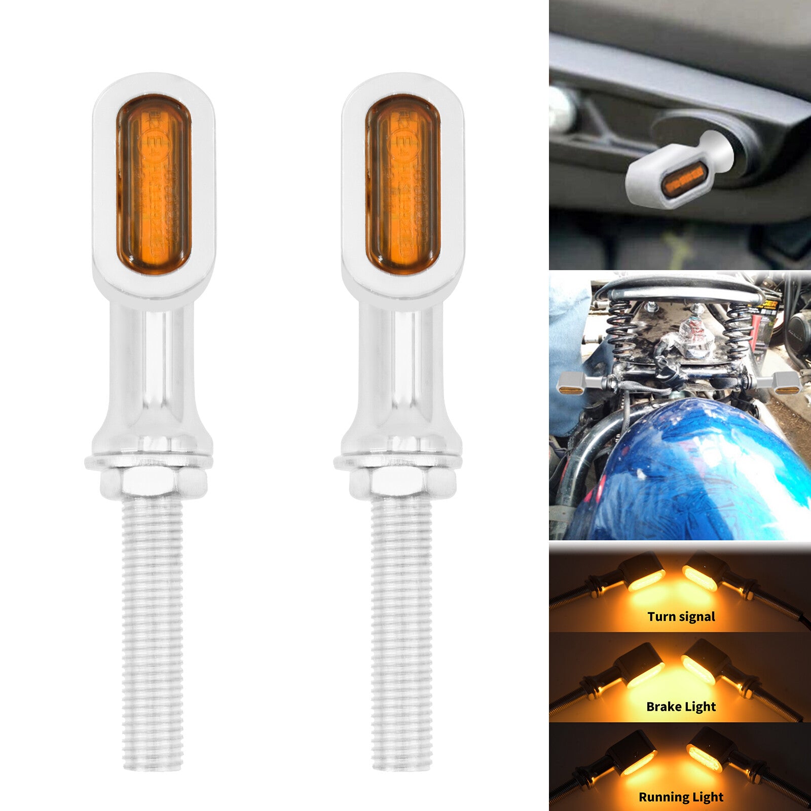2x Chrome Universal Rear Amber for Mini LED Turn Signal Indicator Blinker Light